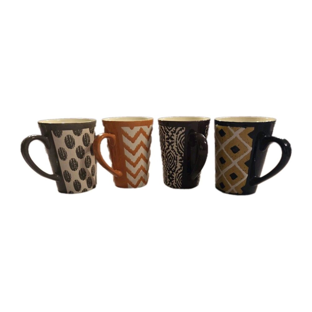 SCM Home Stoneware 16oz Mug Purple, Orange, Blue, Yellow Set of 4